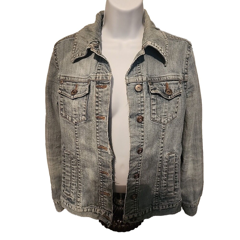 Cecil Womens Blue Jean Jacket Size L Large Denim Button Up Trucker Coat Casual
